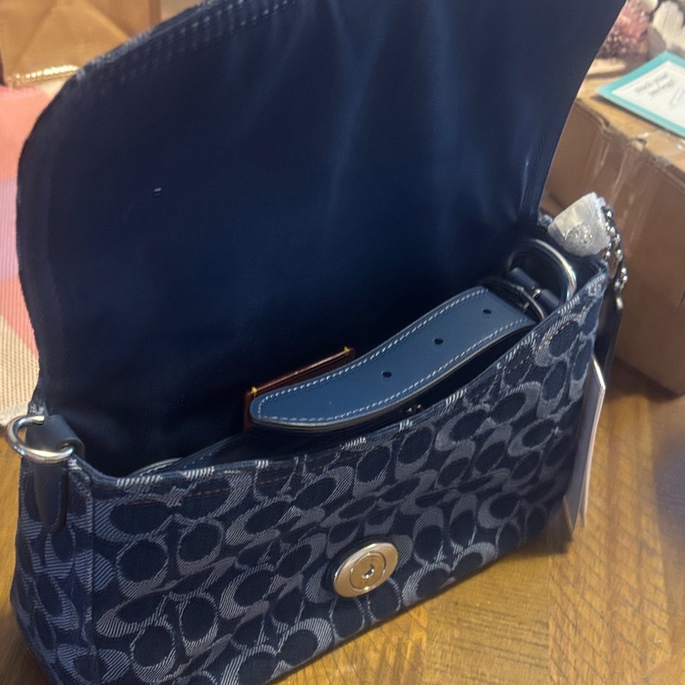 Coach Navy Signature Shoulder Bag - Picture 6 of 11